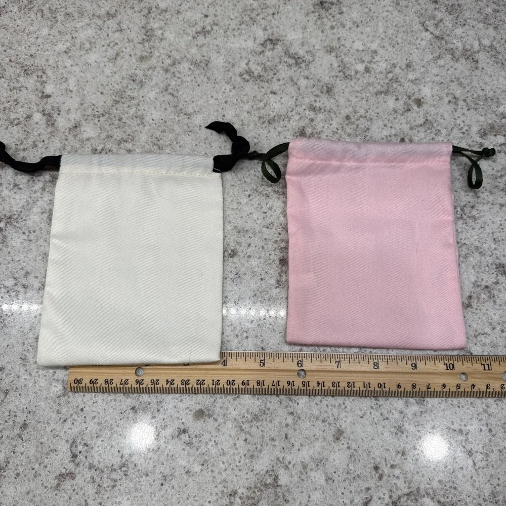 2 Kate Spade New York Jewelry Storage Bags Pouch White & Pink w/ Blk Drawstring